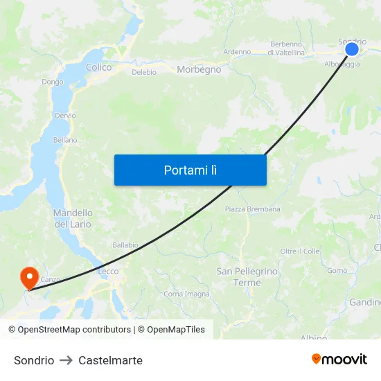 Sondrio to Castelmarte map
