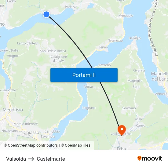 Valsolda to Castelmarte map