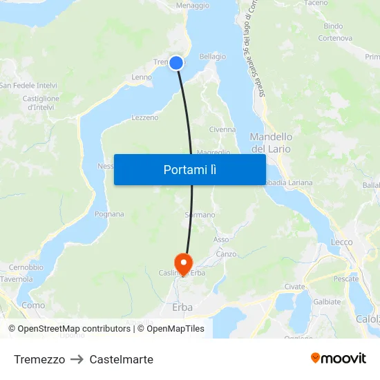 Tremezzo to Castelmarte map