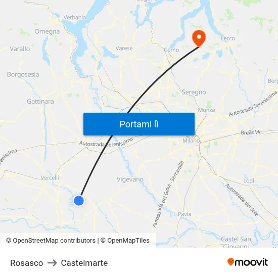 Rosasco to Castelmarte map