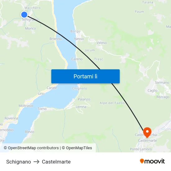 Schignano to Castelmarte map