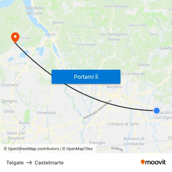 Telgate to Castelmarte map