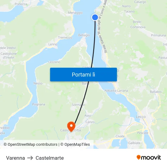 Varenna to Castelmarte map