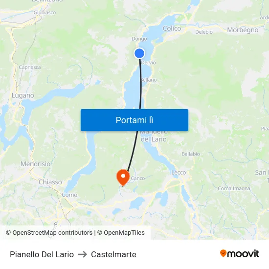 Pianello Del Lario to Castelmarte map