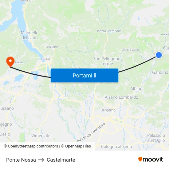 Ponte Nossa to Castelmarte map