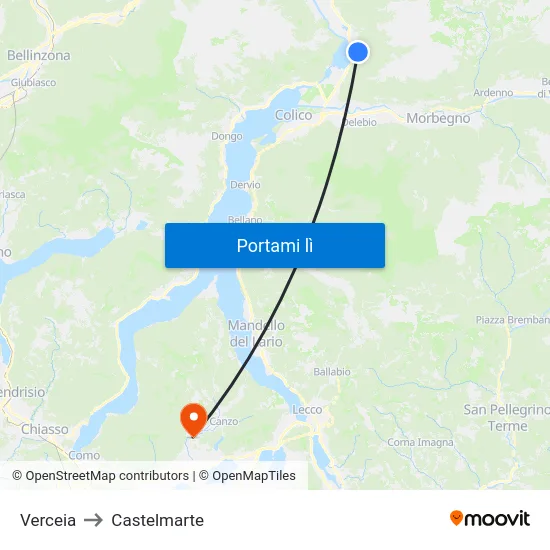 Verceia to Castelmarte map