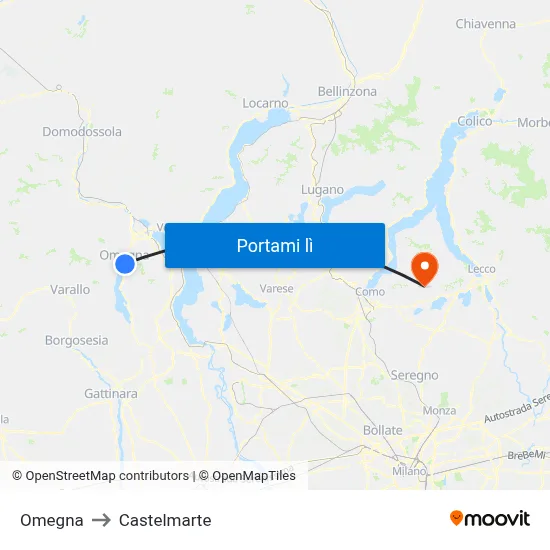 Omegna to Castelmarte map
