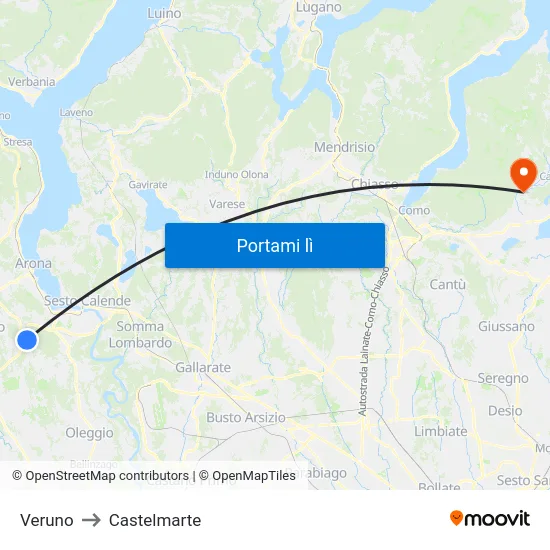 Veruno to Castelmarte map