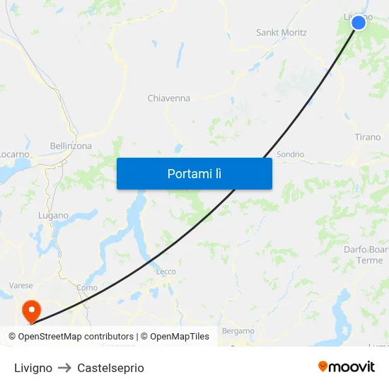 Livigno to Castelseprio map