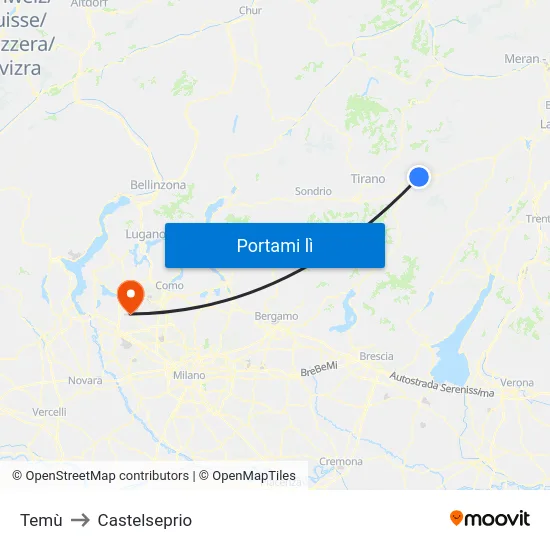 Temù to Castelseprio map