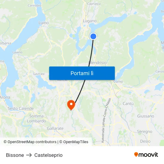 Bissone to Castelseprio map