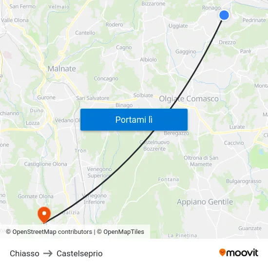 Chiasso to Castelseprio map