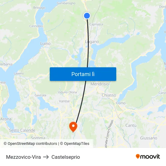 Mezzovico-Vira to Castelseprio map