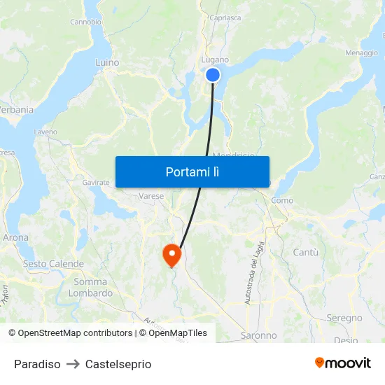 Paradiso to Castelseprio map