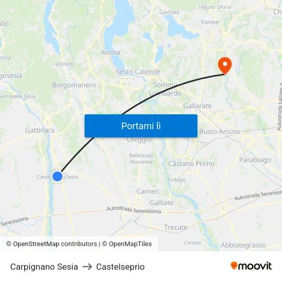 Carpignano Sesia to Castelseprio map