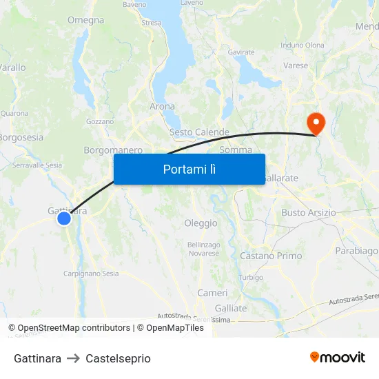 Gattinara to Castelseprio map