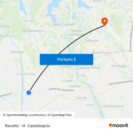 Recetto to Castelseprio map