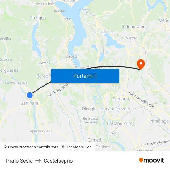 Prato Sesia to Castelseprio map
