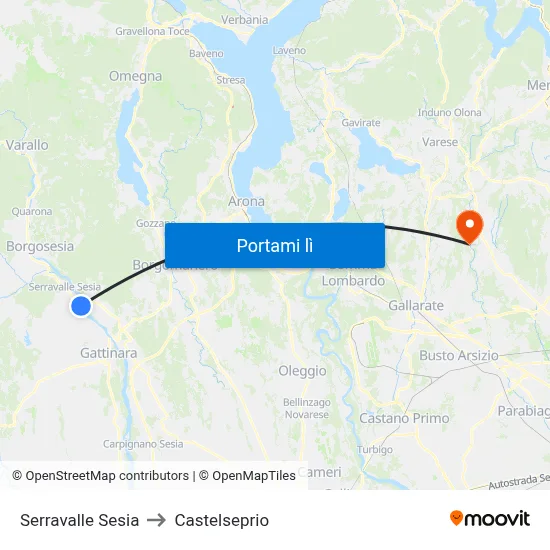 Serravalle Sesia to Castelseprio map