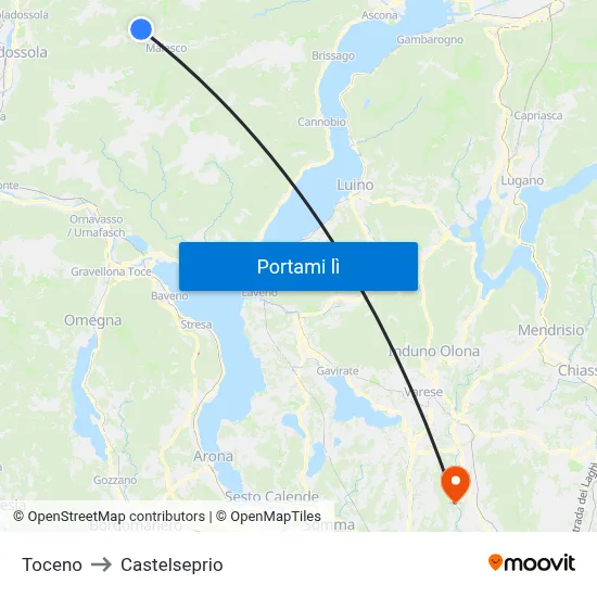 Toceno to Castelseprio map