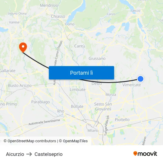 Aicurzio to Castelseprio map