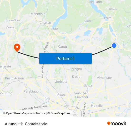 Airuno to Castelseprio map