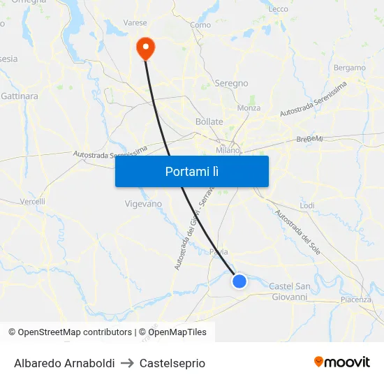 Albaredo Arnaboldi to Castelseprio map