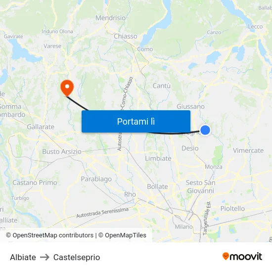 Albiate to Castelseprio map