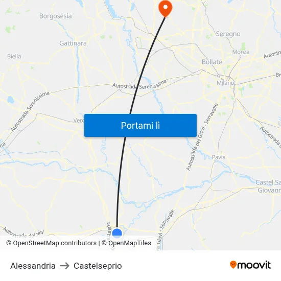 Alessandria to Castelseprio map