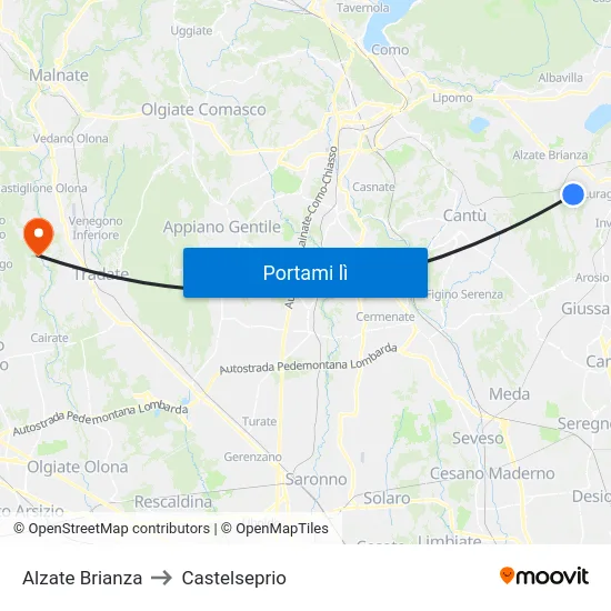 Alzate Brianza to Castelseprio map