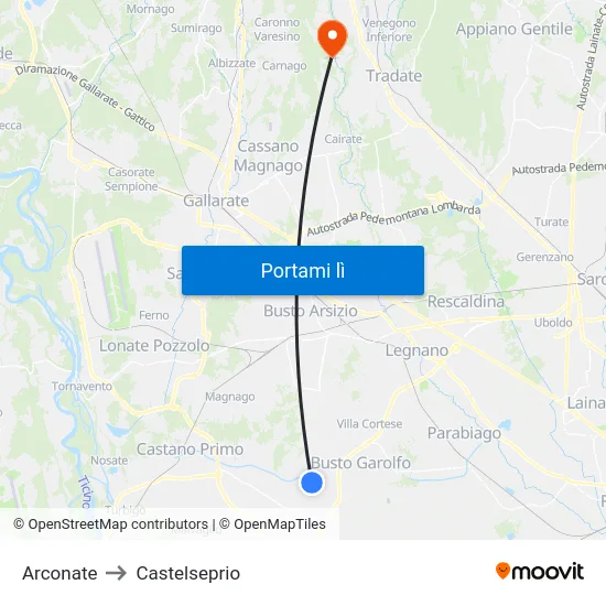Arconate to Castelseprio map