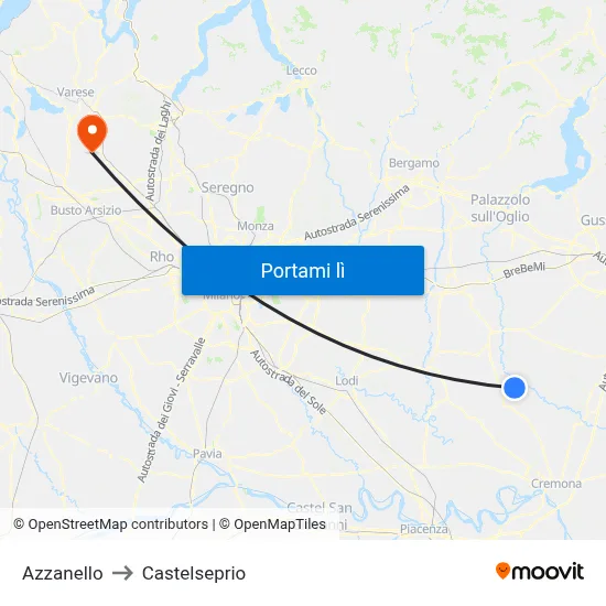 Azzanello to Castelseprio map