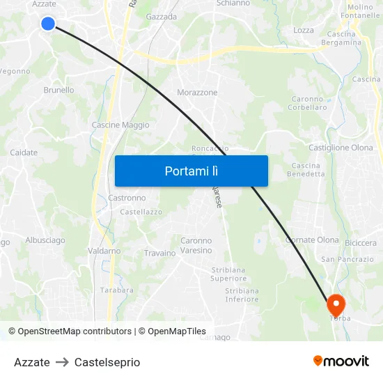 Azzate to Castelseprio map