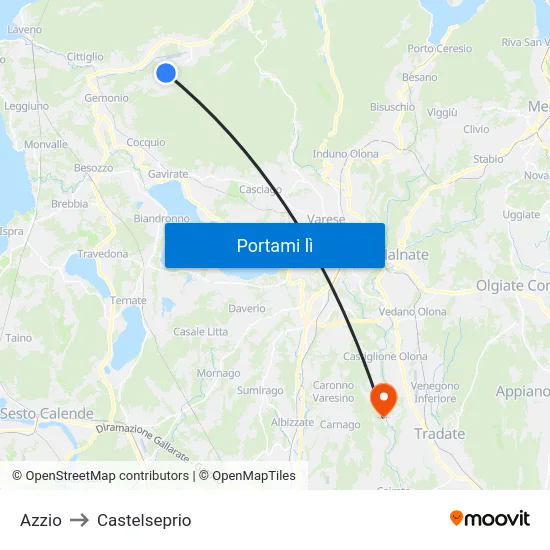 Azzio to Castelseprio map