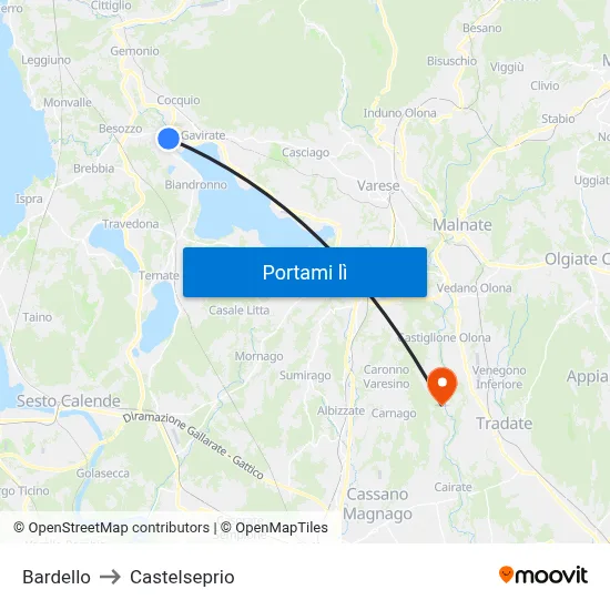 Bardello to Castelseprio map