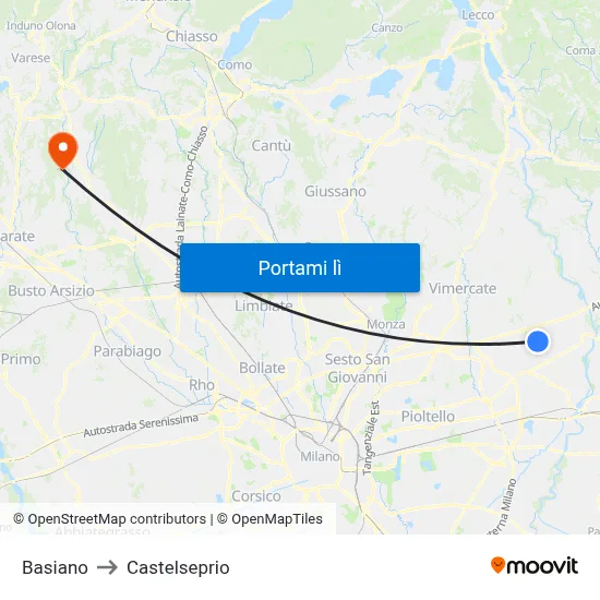 Basiano to Castelseprio map