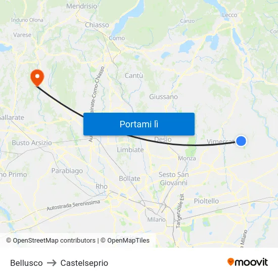 Bellusco to Castelseprio map
