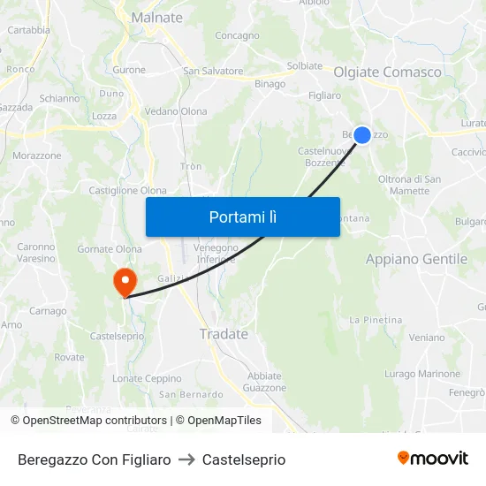 Beregazzo Con Figliaro to Castelseprio map