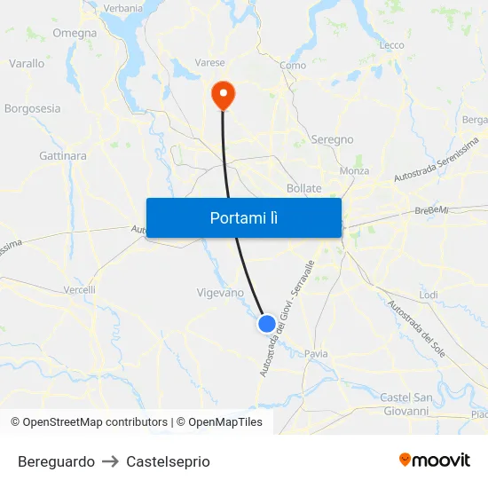 Bereguardo to Castelseprio map