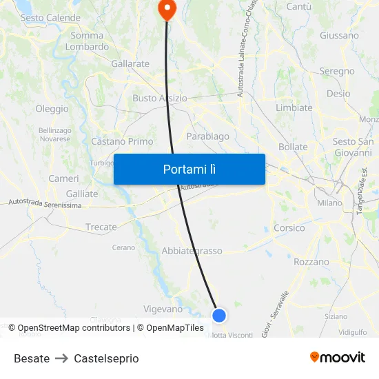 Besate to Castelseprio map