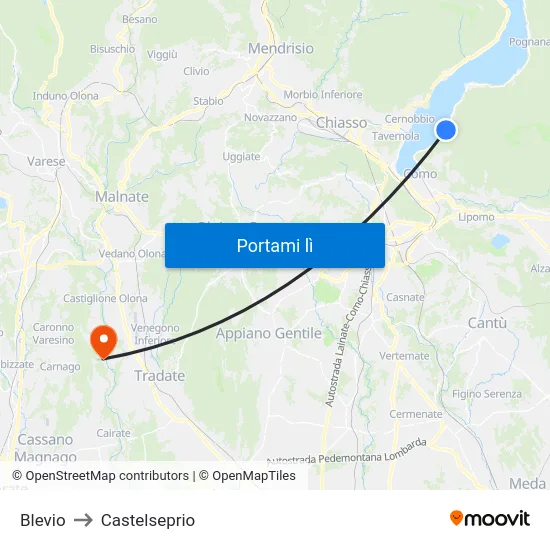 Blevio to Castelseprio map