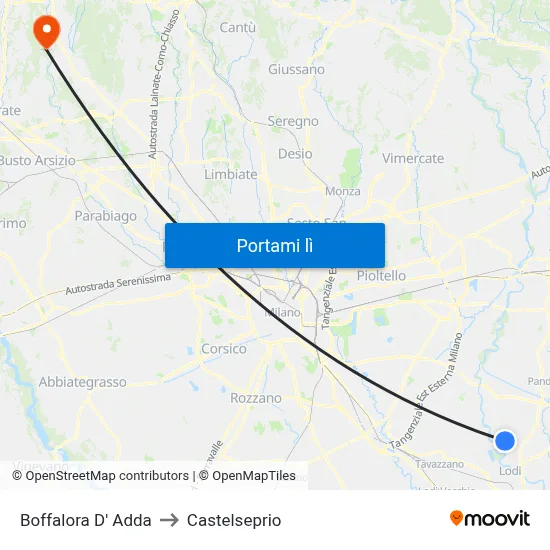 Boffalora D' Adda to Castelseprio map