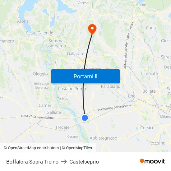 Boffalora Sopra Ticino to Castelseprio map