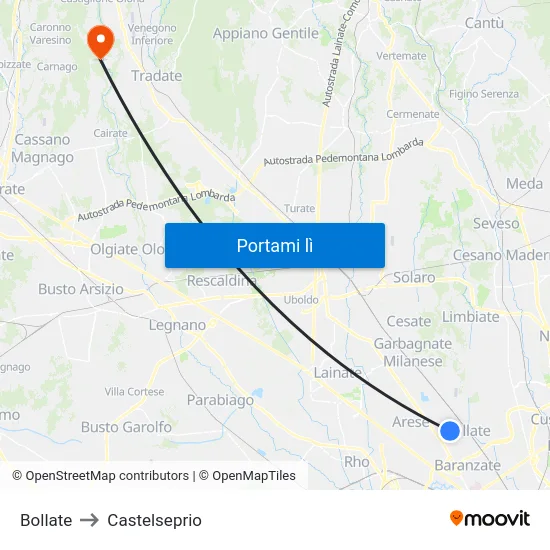 Bollate to Castelseprio map