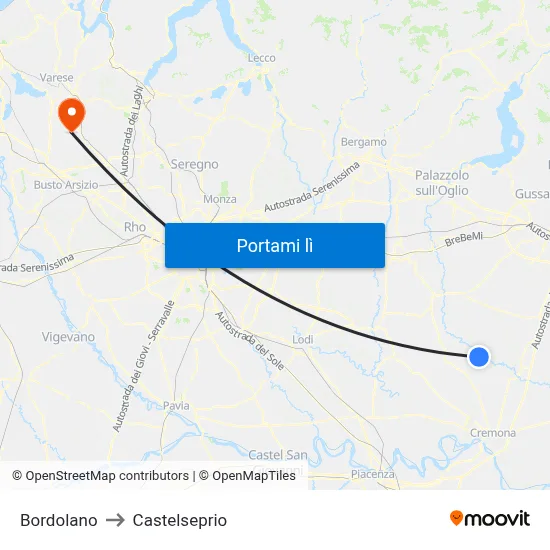 Bordolano to Castelseprio map