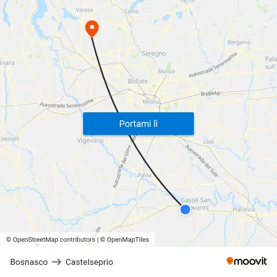 Bosnasco to Castelseprio map