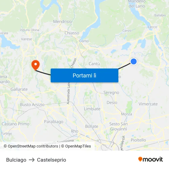 Bulciago to Castelseprio map