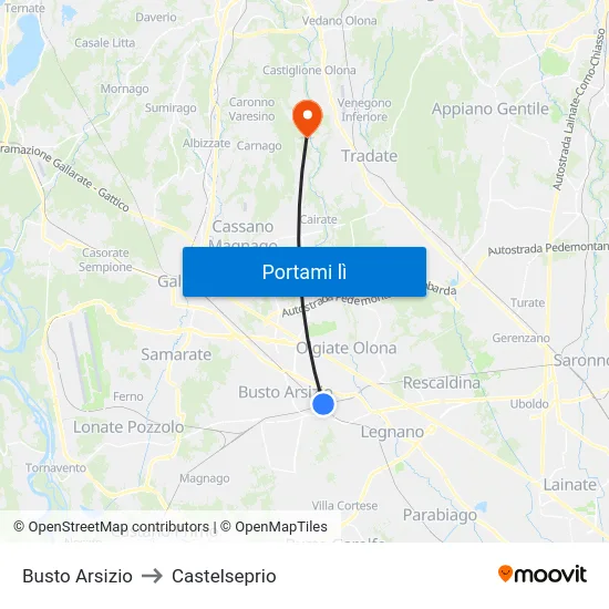 Busto Arsizio to Castelseprio map