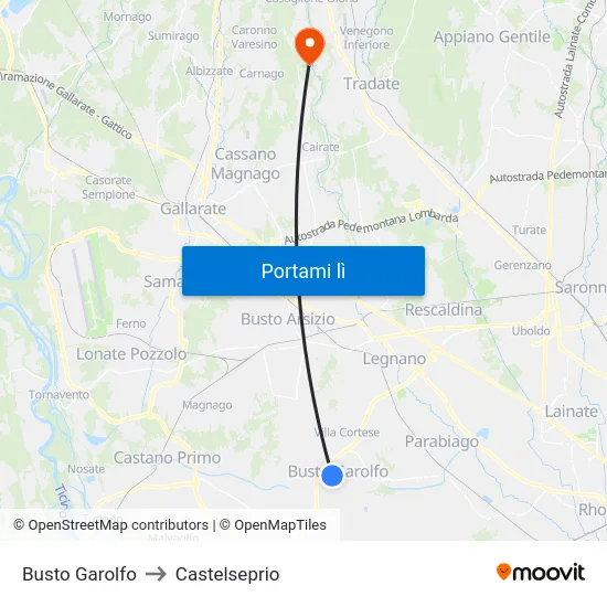 Busto Garolfo to Castelseprio map