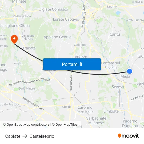 Cabiate to Castelseprio map